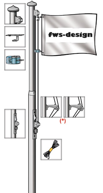Deluxe Fahnen-Mast mit Umlenkrolle und Seilspanner