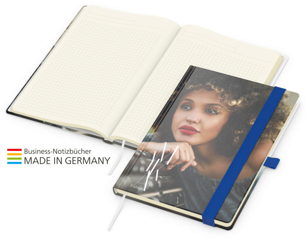 Match-Book Creme Bestseller A5 Cover-Star matt-individuell, mittelblau