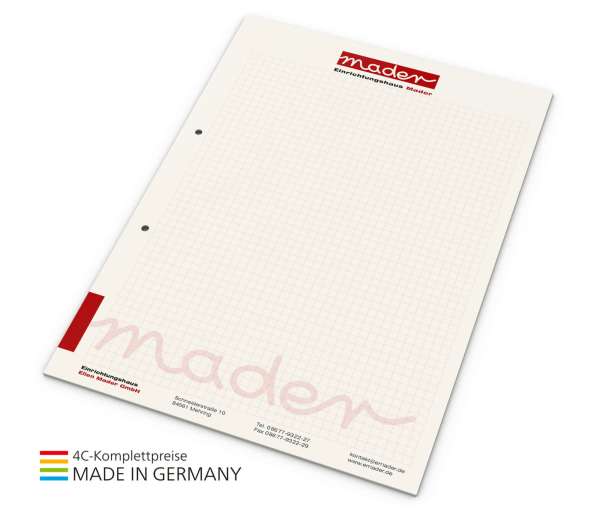 Schreibblock green+blue A4, 25 Blatt mit 2-fach Abheftlochung