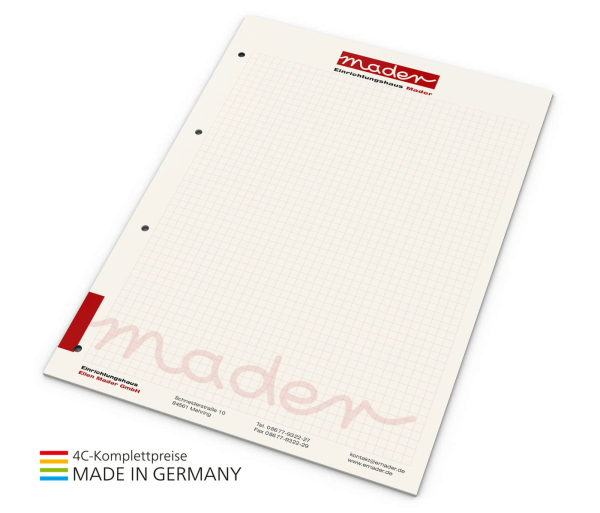 Schreibblock green+blue A4, 25 Blatt mit 4-fach Abheftlochung