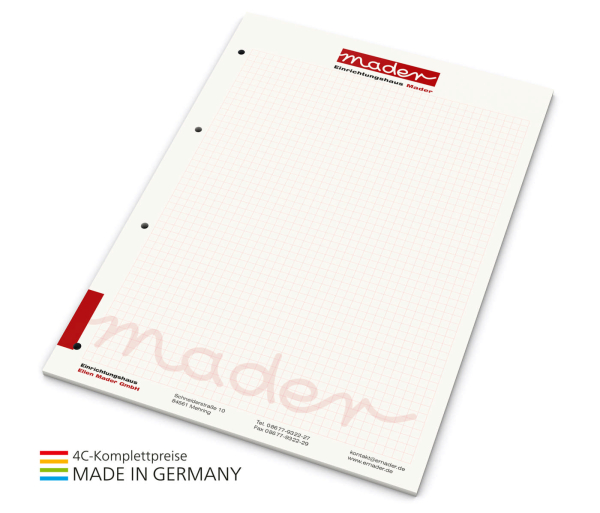 Schreibblock green+blue A4, 50 Blatt mit 4-fach Abheftlochung