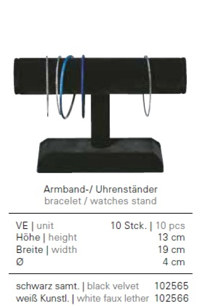 Armbandständer, Uhren-, schwarz, Höhe: 13 cm, Breite: 19 cm, ø 4 cm
