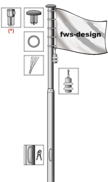 Türchen Fahnen-Mast (T), 9 m, 2-teilig, eloxiert, 100/80 mm Ø
