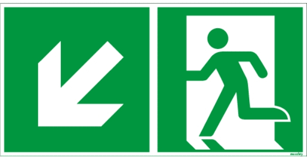 Notausgang links abwärts, Kunststoff, 400 x 200 mm