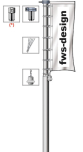 Standard Fahnen-Mastmit Ausleger (A), 12 m, 2-teilig, eloxiert, 101/80 mm Ø