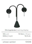 Ohrringständer, schwarz samt, Höhe: 12,5 cm