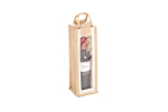 Jutetasche für eine Flasche mit Sichtfenster, 35 x 11 x 11 cm, Rattanhenkel